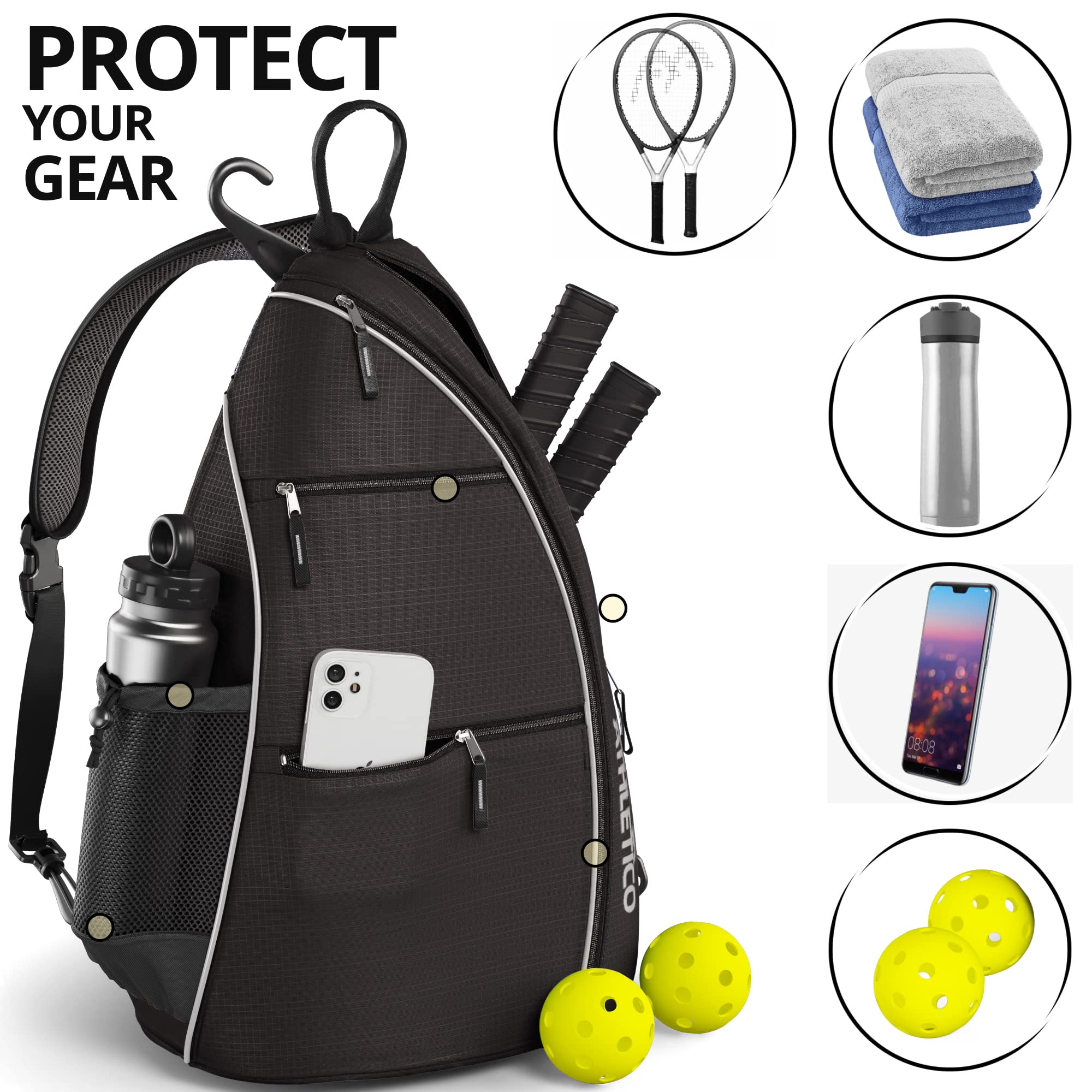 スリングバッグ クロスボディバックパック ピックルボール テニス ブラック Amazon.co.jp: Athletico スリングバッグ - クロスボディバック